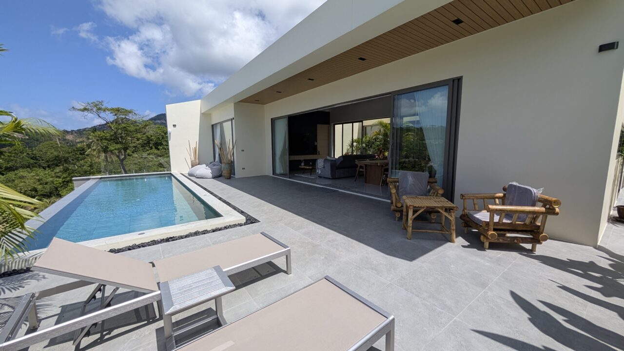 Property id 703 A1. Brand new 3 bedroom villa with panoramic mountain & coconut grove views in Maenam